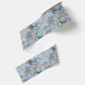 Groovy Retro Blue Protea en Daisy Pattern Grosgrain Lint (Achterkant)