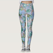 Groovy Retro Blue Protea en Daisy Pattern Leggings (Voorkant)