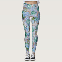 Groovy Retro Blue Protea en Daisy Pattern Leggings