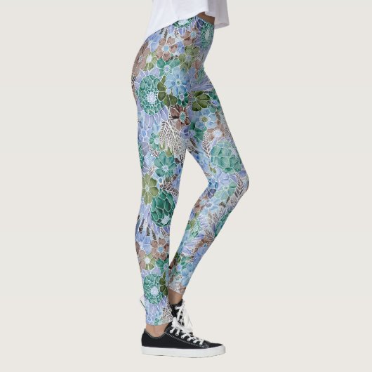 Groovy Retro Blue Protea en Daisy Pattern Leggings (Rechts)