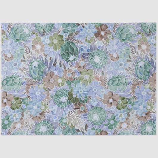Groovy Retro Blue Protea en Daisy Pattern Wrappin Tissuepapier (Voorkant)