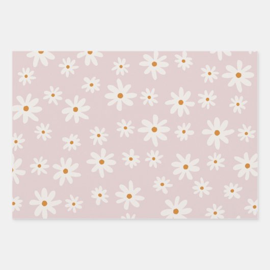 Groovy Retro Blush Roze Daisy Inpakpapier Vel (Voorkant 3)