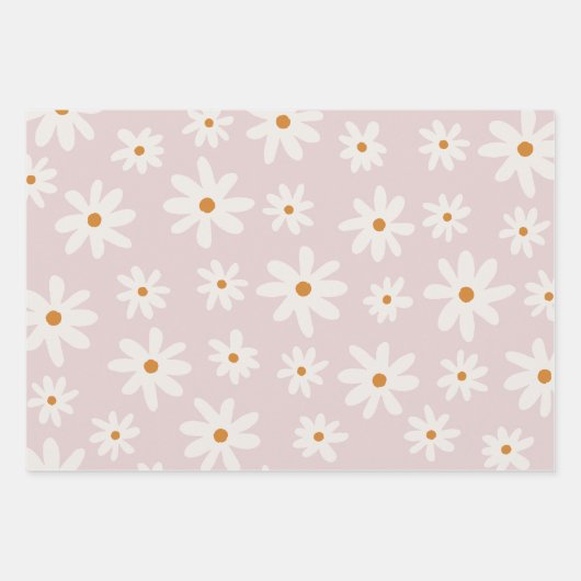 Groovy Retro Blush Roze Daisy Inpakpapier Vel (Voorkant 2)