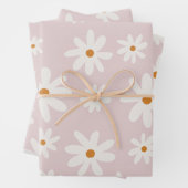 Groovy Retro Blush Roze Daisy Inpakpapier Vel (In situ)