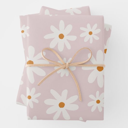 Groovy Retro Blush Roze Daisy Inpakpapier Vel (In situ)