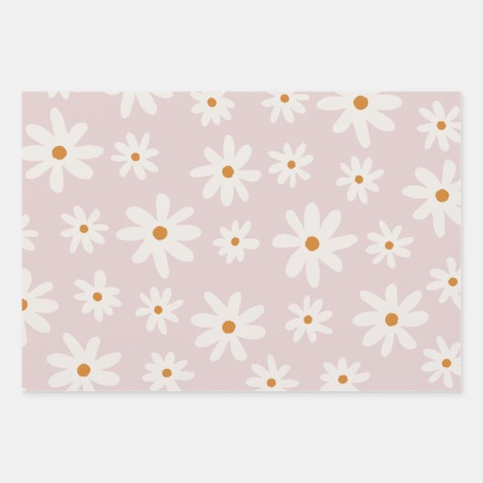 Groovy Retro Blush Roze Daisy Inpakpapier Vel (Voorkant)