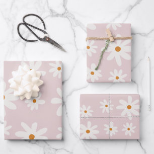 Groovy Retro Blush Roze Daisy Inpakpapier Vel