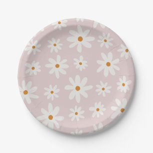 Groovy Retro Blush Roze Daisy Papieren Bordje