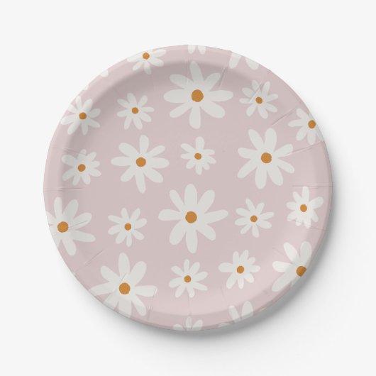 Groovy Retro Blush Roze Daisy Papieren Bordje (Voorkant)