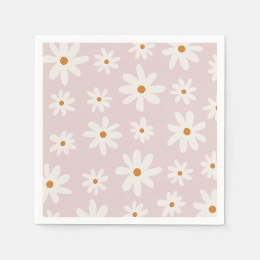 Groovy Retro Blush Roze Daisy Servet (Voorkant)