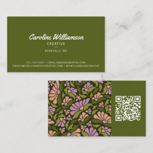 Groovy Retro Boho Aardse Groene Botanische Trendy  Visitekaartje