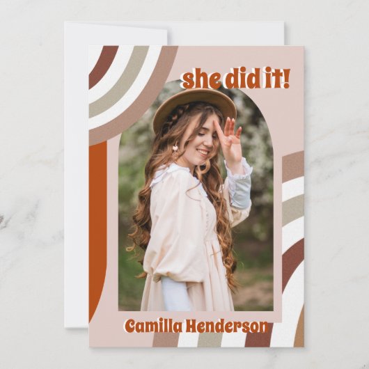 Groovy Retro Boho Arch Foto Afstuderen Aankondiging (Voorkant)