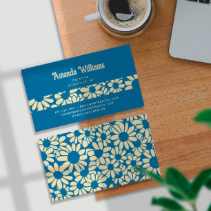 Groovy Retro Boho Blue Cream Botanische Trendy Visitekaartje