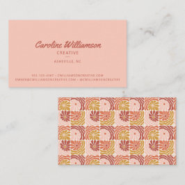 Groovy Retro Boho Blush Pink Red Botanical Trendy Visitekaartje