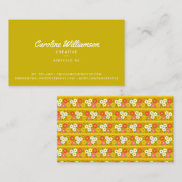 Groovy Retro Boho Chartreuse Green Floral Visitekaartje