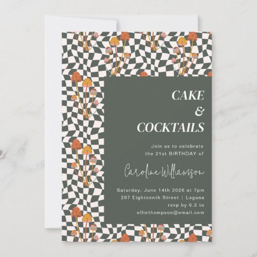 Groovy Retro Boho Checkerboard Birthday Party Kaart (Voorkant)