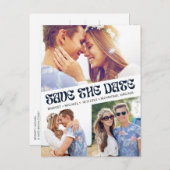 Groovy Retro Boho Foto Bruiloft Save the Date Aankondigingskaart (Voorkant / Achterkant)