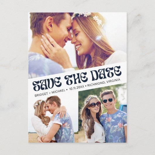 Groovy Retro Boho Foto Bruiloft Save the Date Aankondigingskaart (Voorkant)