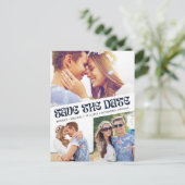 Groovy Retro Boho Foto Bruiloft Save the Date Aankondigingskaart (Staand voorkant)