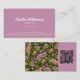 Groovy Retro Boho Paars Groen Botanisch Trendy QR Visitekaartje
