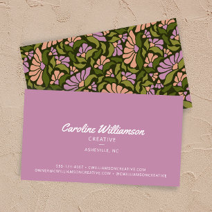Groovy Retro Boho Paars Groen Botanisch Trendy Visitekaartje