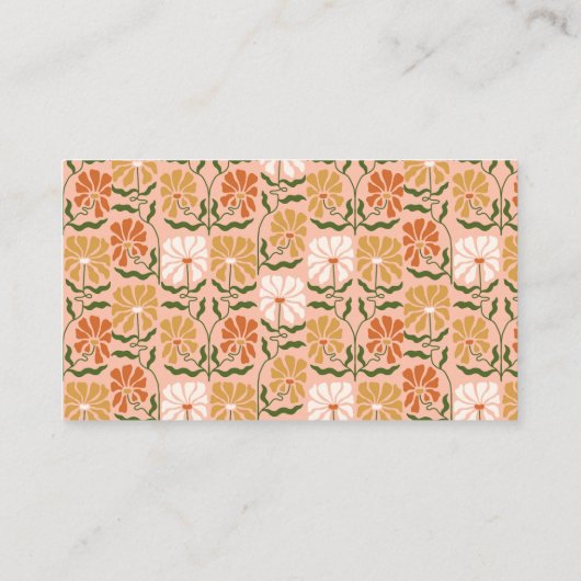 Groovy Retro Boho Peach Green Botanical Trendy Visitekaartje (Achterkant)
