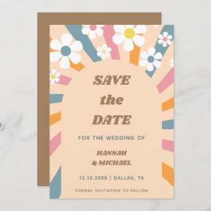 Groovy Retro Boho Rainbow Colorful Daisy Floral Save The Date