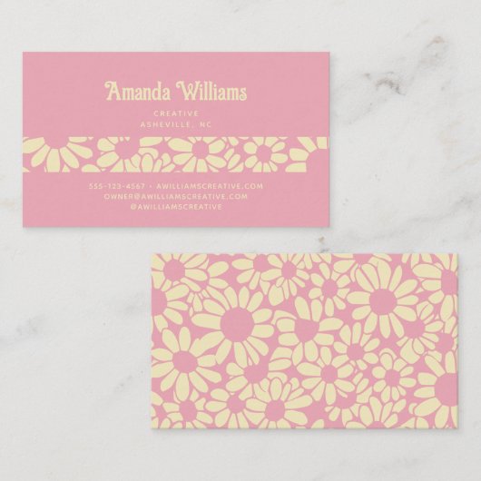 Groovy Retro Boho Roos Botanische Trendy Visitekaartje (Voorkant / Achterkant)