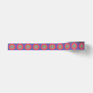 Groovy Retro Botanische Patroon Kunstwerk Grosgrain Lint