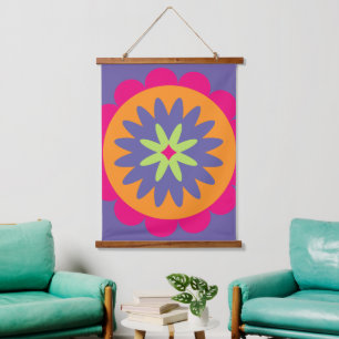 Groovy Retro Botanische Patroon Kunstwerk Hangend Wandkleed