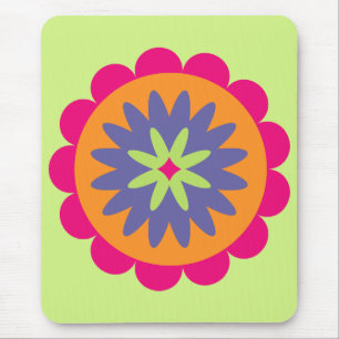 Groovy Retro Botanische Patroon Kunstwerk Muismat