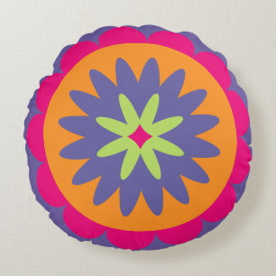 Groovy Retro Botanische Patroon Kunstwerk Rond Kussen