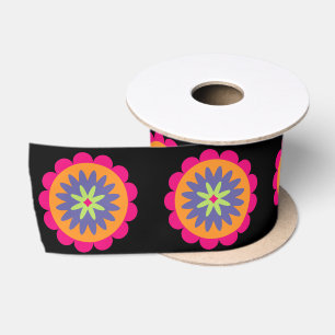 Groovy Retro Botanische Patroon Kunstwerk Satijnen Lint