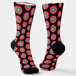 Groovy Retro Botanische Patroon Kunstwerk Sokken