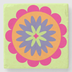Groovy Retro Botanische Patroon Kunstwerk Stenen Onderzetter