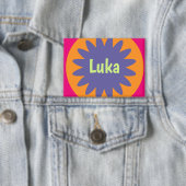 Groovy Retro Botanische Patroonkunst Button (Insitu)