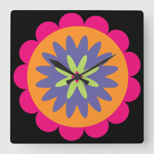 Groovy Retro Botanische Patroonkunst Vierkante Klok