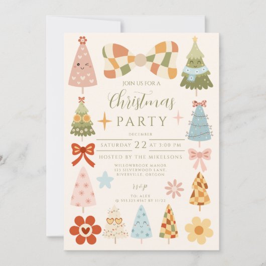 Groovy Retro Bow Christmas Kaart (Voorkant)