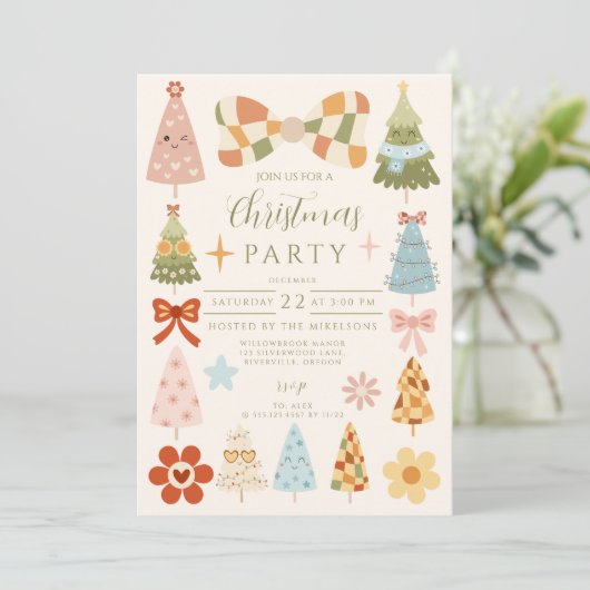 Groovy Retro Bow Christmas Kaart (Staand voorkant)