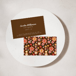 Groovy Retro Brown Oranje botanische druppels rend Visitekaartje
