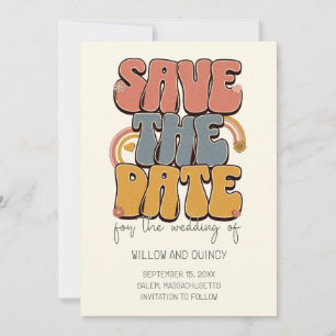 Groovy Retro Bruiloft Save The Date