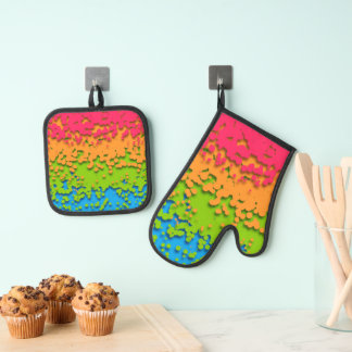 Groovy Retro Bubbly Trippy Funky Panromantische Pr Ovenwant & Pannenlap Set