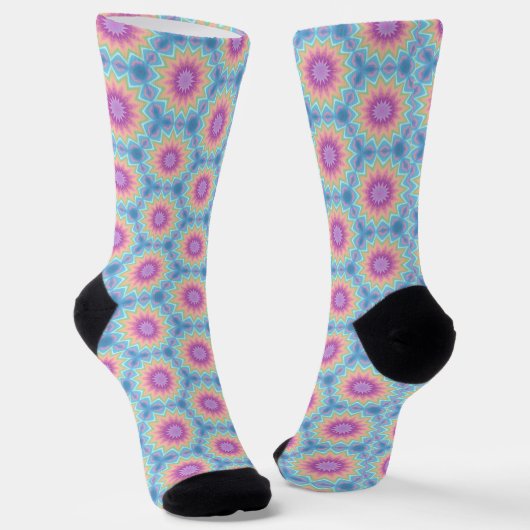 Groovy Retro caleidoscooppatroon Pastel Kleur Sokken (Gebogen)