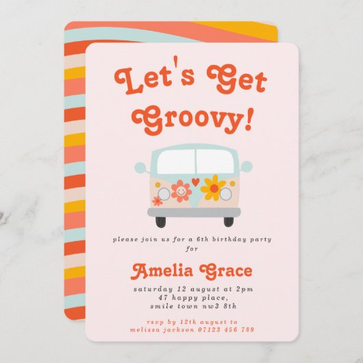 Groovy Retro Camper Van Elke Leeftijd Meisjes Verj Kaart (Voorkant / Achterkant)