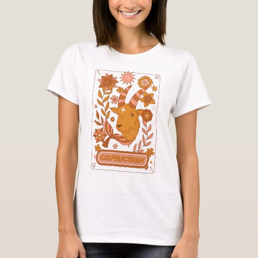 Groovy Retro Capricorn Horoscope Astrology Brown T-shirt (Voorkant)