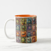 Groovy Retro Cartoon Monster Vierkante Tegels Tweekleurige Koffiemok (Links)