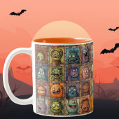 Groovy Retro Cartoon Monster Vierkante Tegels Tweekleurige Koffiemok