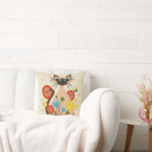 Groovy Retro Cat Sierkussen (midden eeuw modern)