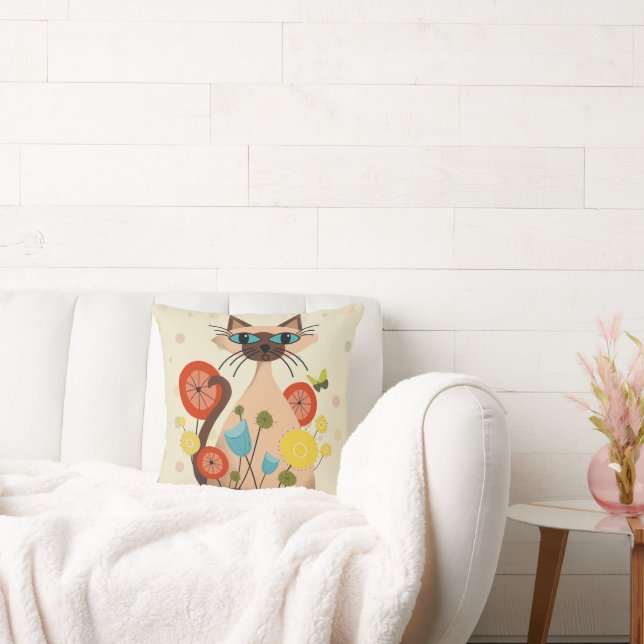 Groovy Retro Cat Sierkussen (midden eeuw modern) (Bank)