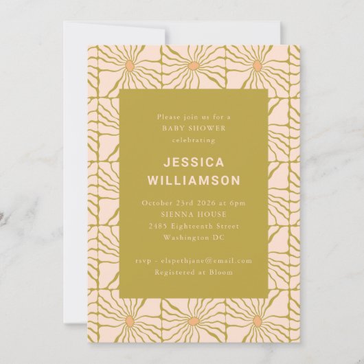 Groovy Retro Chartreuse Botanisch Baby shower Kaart (Voorkant)